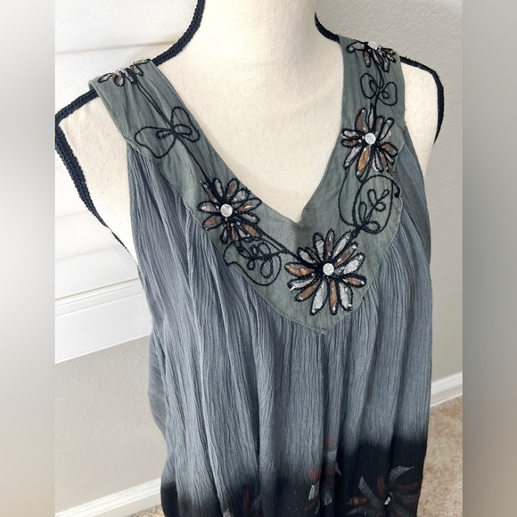 Womens Sleeveless Dress One Size Gauzy Flowy Ombré Hippie Indie Embroidered - Picture 2 of 11